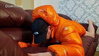 Humping leather sofa with jacket