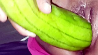 teasing a beautiful vagina with an eggplant