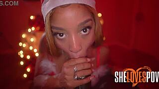 tiny ebony teen gets santa gift fucking