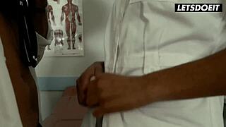 Two busty babes grab each others tits in the kitchen then the latina nurse seduces the doctor