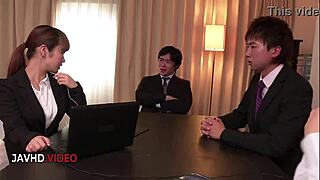 anju akane has explicit office sex capers with two men