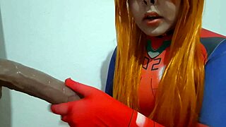 pretty transsexual asuka eating cum and giving a blowjob to a dildo