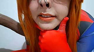pretty transsexual asuka eating cum and giving a blowjob to a dildo