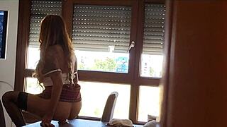 Stepdaughter plays with her holes using a dildo until dad arrives