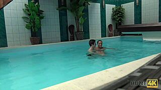 Brunette teen sucks mature lover cock for cash in hidden pov!