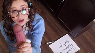 stepbro let his shy stepsister practice deepthroating his hard cock