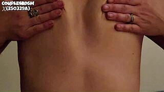submissive milf masturbates with nipple clamps