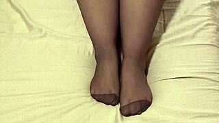 bbw uses toy in black reinforced toe pantyhose