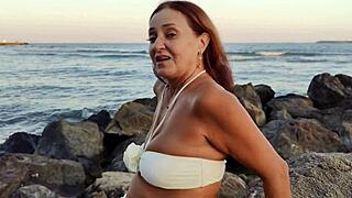 flirting with friends mom at sunset by the sea and amazing sex during the day