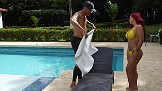 The guy who cleans the pool has a delicious bbc. I cant resist and end up riding his huge cock.