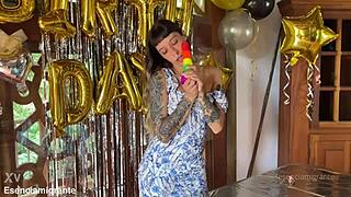 The best birthday surprise a real cock giving me until my ass is filled with milk