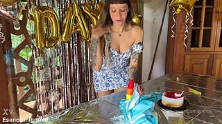 The best birthday surprise a real cock giving me until my ass is filled with milk