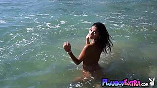 flexible latina teen poses nude at beach