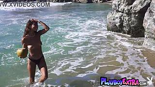 flexible latina teen poses nude at beach
