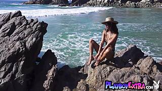 flexible latina teen poses nude at beach