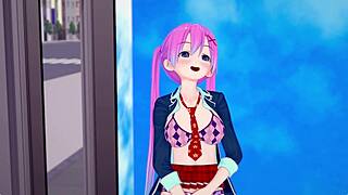 Pink haired beauty masturbates inside glass truck - hentai