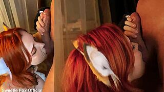 Cute redhead sucks monster cock for facial