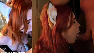 Cute redhead sucks monster cock for facial