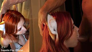 Cute redhead sucks monster cock for facial