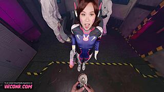 kimmy kimm in overwatch cosplay sucks cock and rides in vr