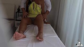 camera captures married latina in short dress stroking tantric masseur during amateur session