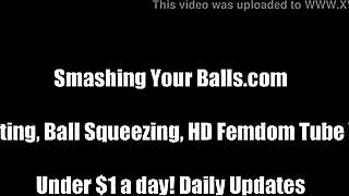 Brunette milf in pov femdom bdsm ball kicking until screaming