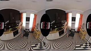 Virtual Taboo: Shaved Blonde's Boobs Peek from Apron in POV