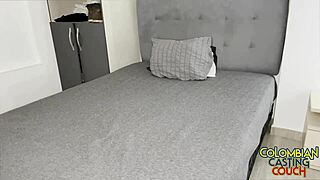 tiny latina teen 18+ gets interviewed on the sofa for her first casting, ending with a cumshot