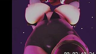 Synthwave vibes with a 3D futanari strutting through a wild scene