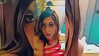 hot shemale undresses in bathroom with ripped clothes