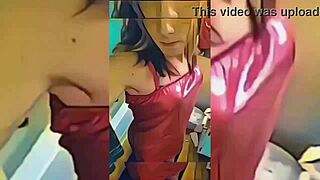 hot shemale undresses in bathroom with ripped clothes