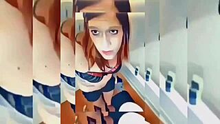 hot shemale undresses in bathroom with ripped clothes