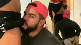 Gay sex video featuring anal bareback and blowjob from behind