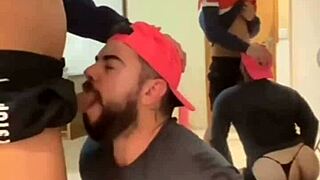 The macho man eagerly awaits the boy on his knees in a thong, craving cock in the red room subscription