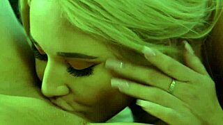 kayley gunner and savannah bond, lovely blonde babes, kiss and lick each other's big tits on the massage table in lingerie