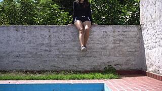 my argentinian neighbor got drilled without protection by the pool. i filled her up completely.