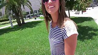 A petite 18-year-old teen explores her body in a point-of-view scene.