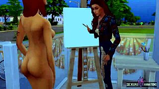 painter lures her muse into steamy lesbian fingering with wild 3d animations.
