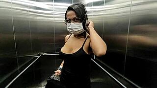 Fat brunette milf goes to gym without panties and dominates muscular staff