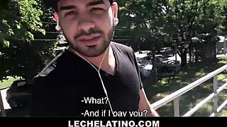 Bearded Latino boy joins gay threesome for cash