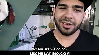 Bearded Latino boy joins gay threesome for cash