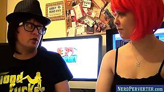 nerd perverter meets a mature brunette pornstar with long hair