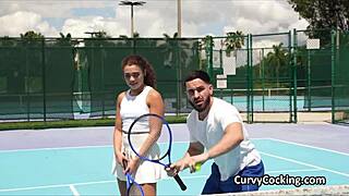curly ebony spinner rides big cock after tennis
