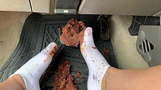 enjoying messy pedal pumping fetish with dirty socks