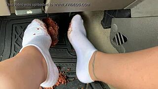 enjoying messy pedal pumping fetish with dirty socks