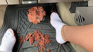 enjoying messy pedal pumping fetish with dirty socks