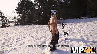 vip4k guy plays with his ski pole on slopes