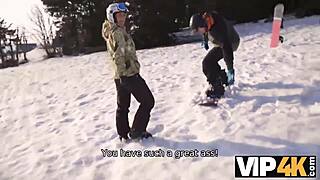 vip4k guy plays with his ski pole on slopes