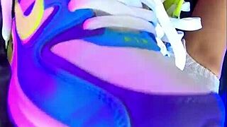 Skinny teen girlfriend shows off nike air sneakers in homemade foot fetish video