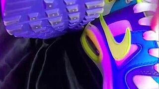 Skinny teen girlfriend shows off nike air sneakers in homemade foot fetish video